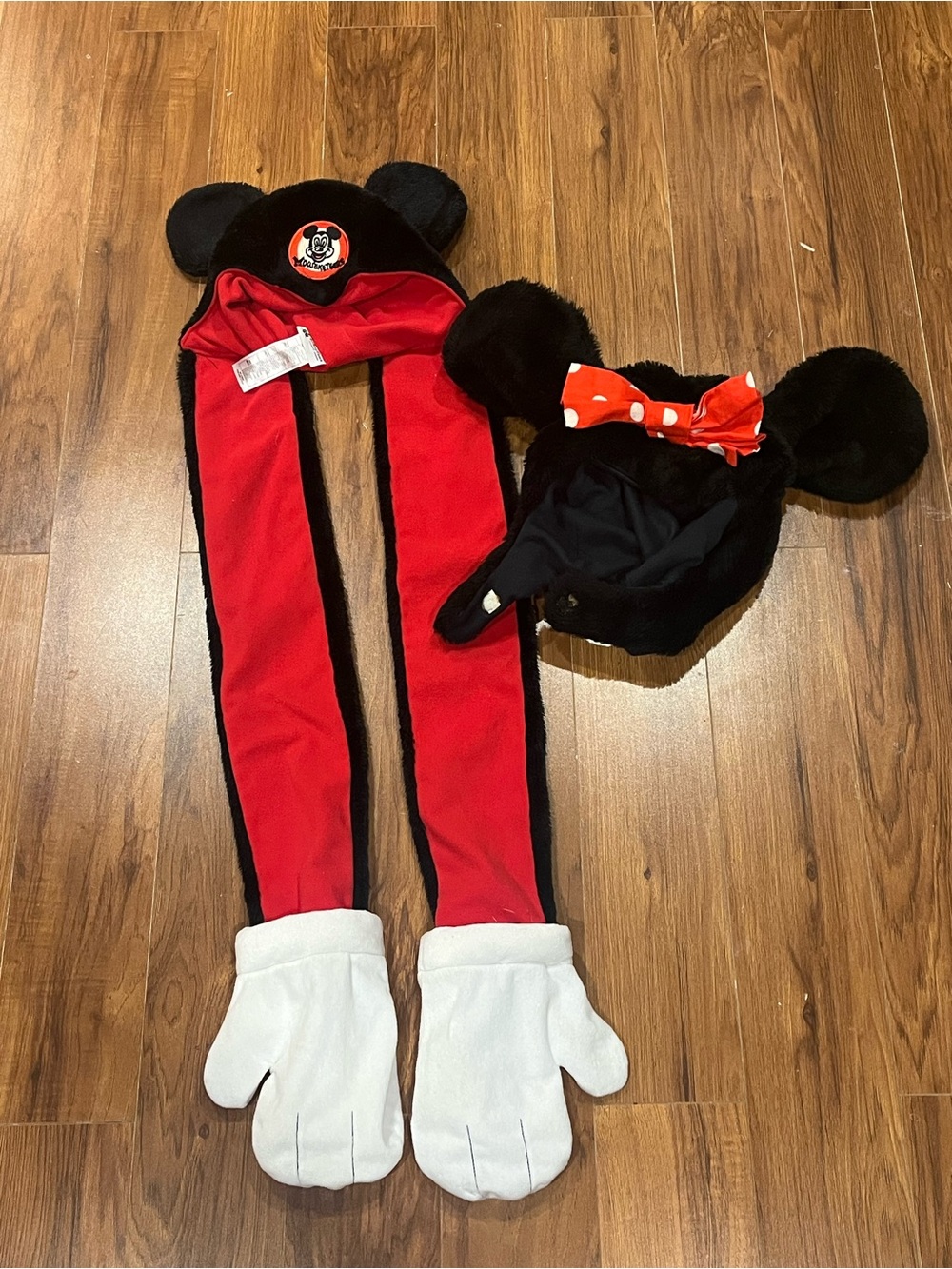 2 Disney Parks Authentic Original Mickey Mouse Ears Hat/Mittens and Minnie Hat